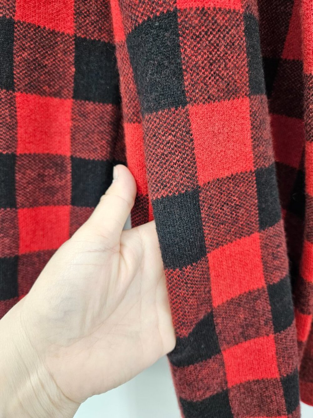 Anthropologie Field Flower Buffalo Plaid Hooded Cardigan Red Womens Size XS Wool - Picture 7 of 13
